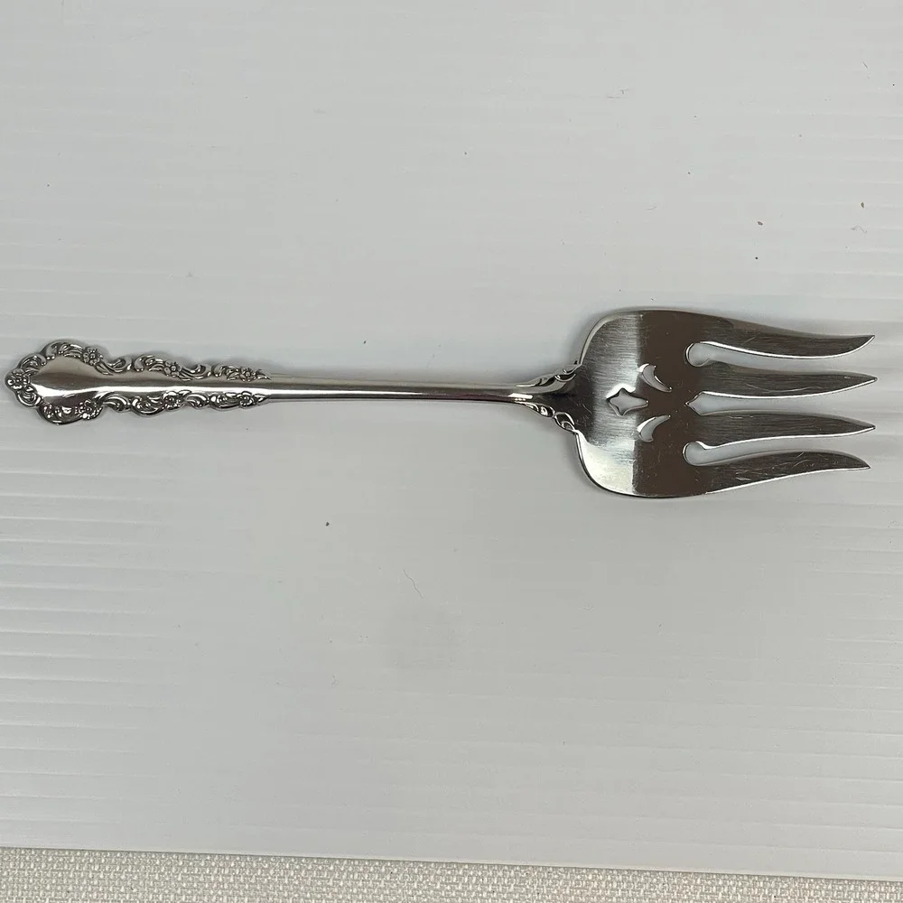 Oneida SHELLEY Cube Stainless Steel Flatware Floral Lot 6 Serving Fork Spoons